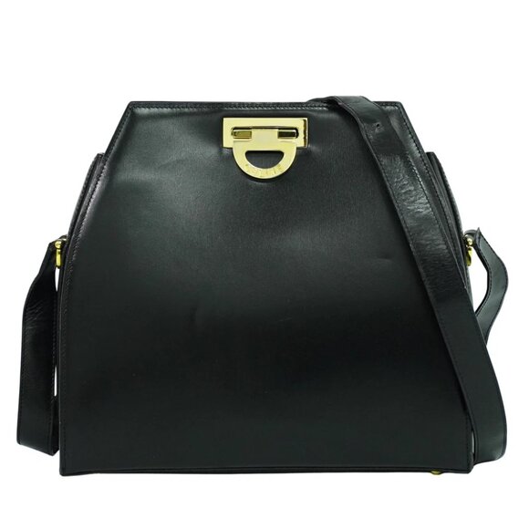 Celine Handbags - CELINE Leather Shoulder Crossbody Bag Black Gold